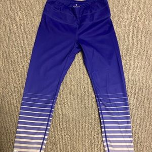 Athleta XS Cropped Royal Blue Leggings with White Stripe Detail
